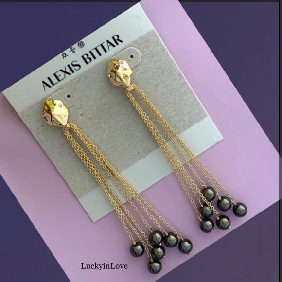 ALEXIS BITTAR NEW Miss Havisham Elegant Elements Gold Chain Pearl Drop Earrings - Picture 2 of 14
